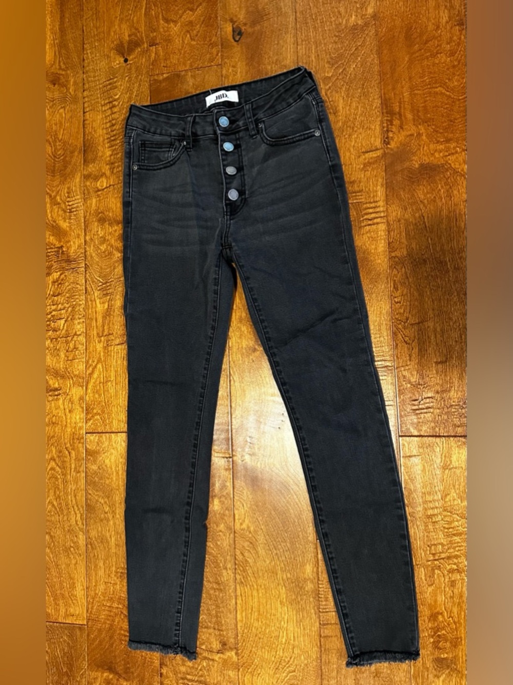 High-Rise Black Skinny Jeans with Button Fly